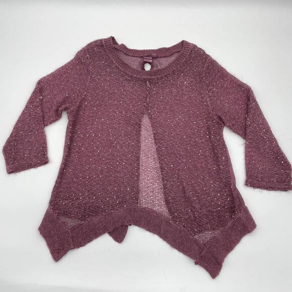 SOFT SURROUNDINGS Sweater Purple Wool Mohair Blend Open Knit Top Women's Sz Med - Picture 1 of 5